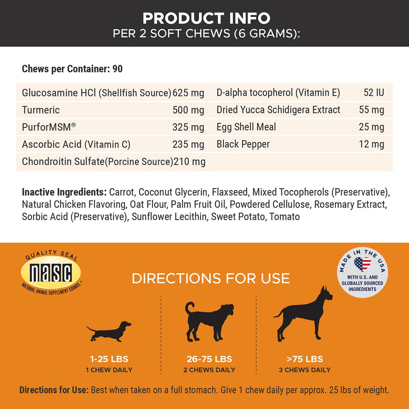 PetHonesty Advanced Hip & Joint - Dog Joint Supplement Support for Dogs with Glucosamine Chondroitin, MSM, Turmeric - Glucosamine for Dogs Soft Chews - Pet Joint Support and Mobility - 90 ct Chicken Single - PawsPlanet Australia