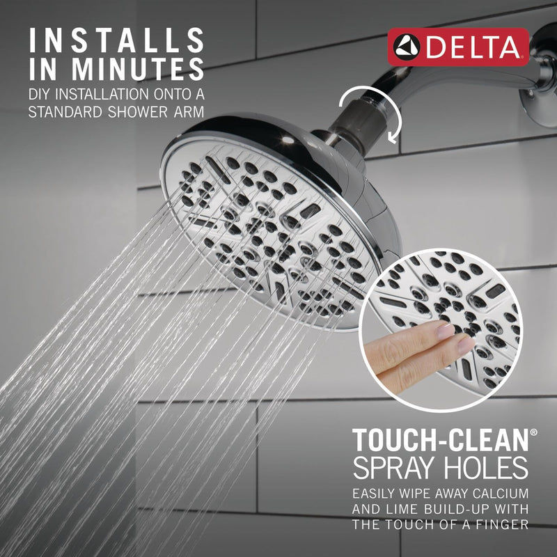 Delta Faucet 8-Spray Touch-Clean Chrome Shower Head, Delta Shower Heads, Showerhead, Shower Head Chrome, 2.5 GPM Water Flow, Chrome 75898