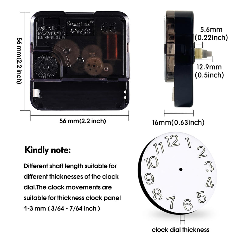 Quartz Clock Movement Replacement Clock Mechanism Battery Operated, Wall Clock Parts for Do It Yourself (33/64 inch Total Shaft Length, No Hands) 33/64 inch (13 mm) Total Shaft Length 1 Clock Movement No Hands