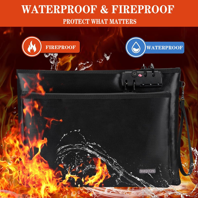 Fireproof Document Bag, Fireproof Money Bag with Lock and Zipper for Cash, FireproofBag Money Pouch, Fire Safe CashBag BankerBag, Notary Supplies (black, Large) black