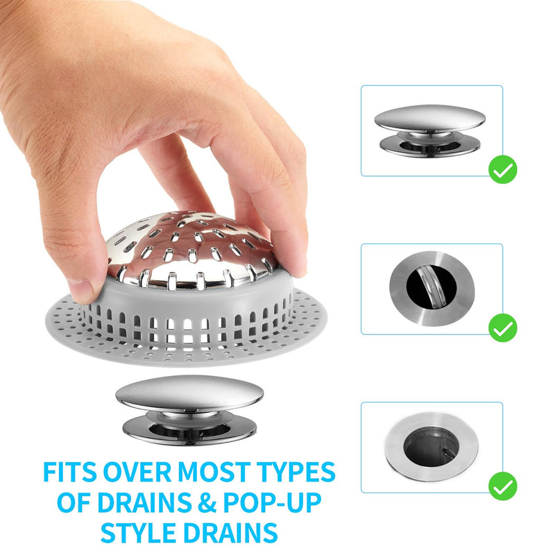 Drain Hair Catcher, Upgraded Drain Catcher with Silicone Designed for Regular Drains, Catch Hair Easily Without Slowing Drainage, Prevent Clogging Plug Hole Hair Catcher (Large) Large