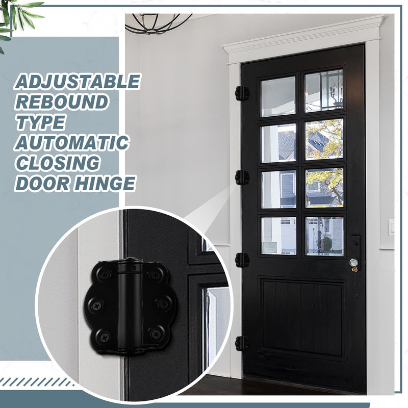 Zonon 4 Pack Self Closing Screen Door Hinge 2 3/4" Adjustable Heavy Duty Steel Spring Loaded Hinges Closer for Screen Cabinet Garage Storm Left and Right Door(Black) Black