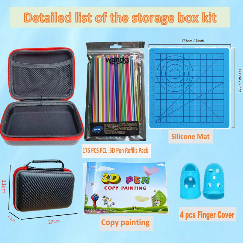 Case Compatible with 3Doodler Start+ 3D Pen for Kids | 3D Printing Pen Accessory 175PCS PCL Refills Packs, 1pc Silicone Stencil, 4Pcs Finger Protectors, 1pc Drawing Guide Book