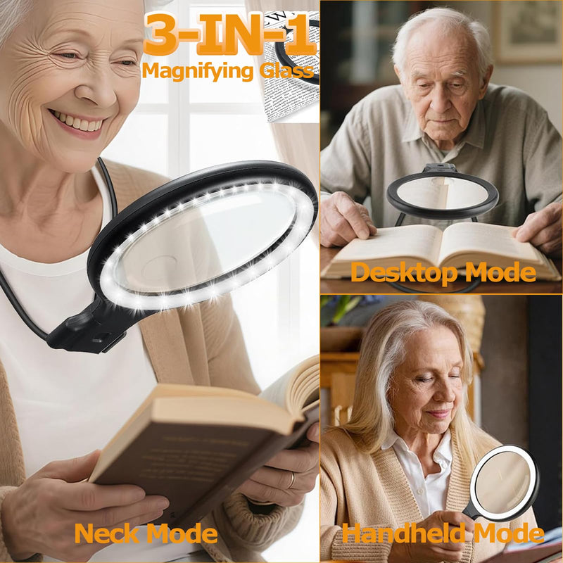 Magnifying Glass with Light - 5.4 in Hands Free Magnifying Glass for Reading, Lighted Magnifying Glass with 30 Led Lights, Flexible Gooseneck Magnifiers for Close Work Reading Sewing Senior