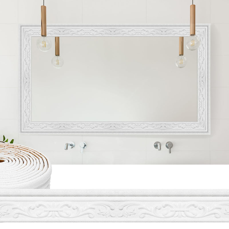 Wallpaper Border 180" x 3.1" Peel Stick Foam Molding Trim Self Adhesive, Crown Molding Wallpaper Border Flexible, 3D Wall Edging Lines Foam Baseboard, Wall Base Moulding Trim for Home DIY Decoration White 3.1" x 180"