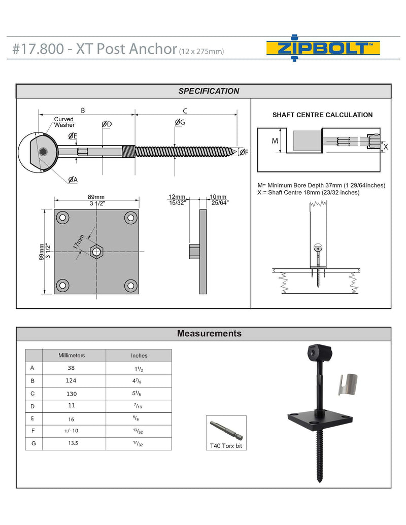 Zipbolt 17.800 XT Exterior Newel Post Anchor - for Anchoring Surface Mount Exterior Posts to Decking, Patios, and Verandas - Durable Strength 4x4 Post Base (Actual 3.5x3.5)