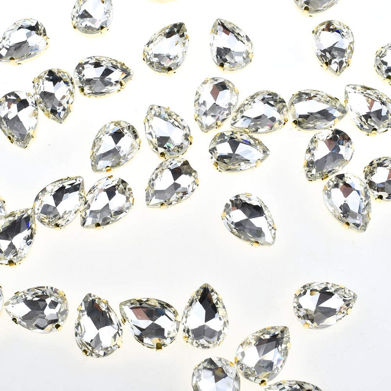 Hahiyo 13x18mm Sew On Rhinestones Claws Base High Transparent Glass Crystal Gems Metal Back Prong Setting Easy Glue Tear Drop 48 Pieces Multi-Function for Jewelry Gift Dress Arts Crafts Decorate 13x18 Teardrop White-48Pcs