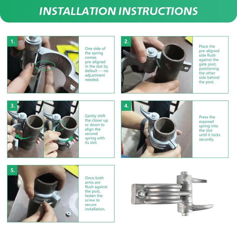 2-3/8" (2-1/2") x 1-3/8" Durable Chain Link Spring Loaded Gate Closer. Fence Lock gate Closer Outdoor (2-3/8" (2-1/2") x 1-3/8") - Please Carefully Review The Installation. 2-3/8" (2-1/2") x 1-3/8"