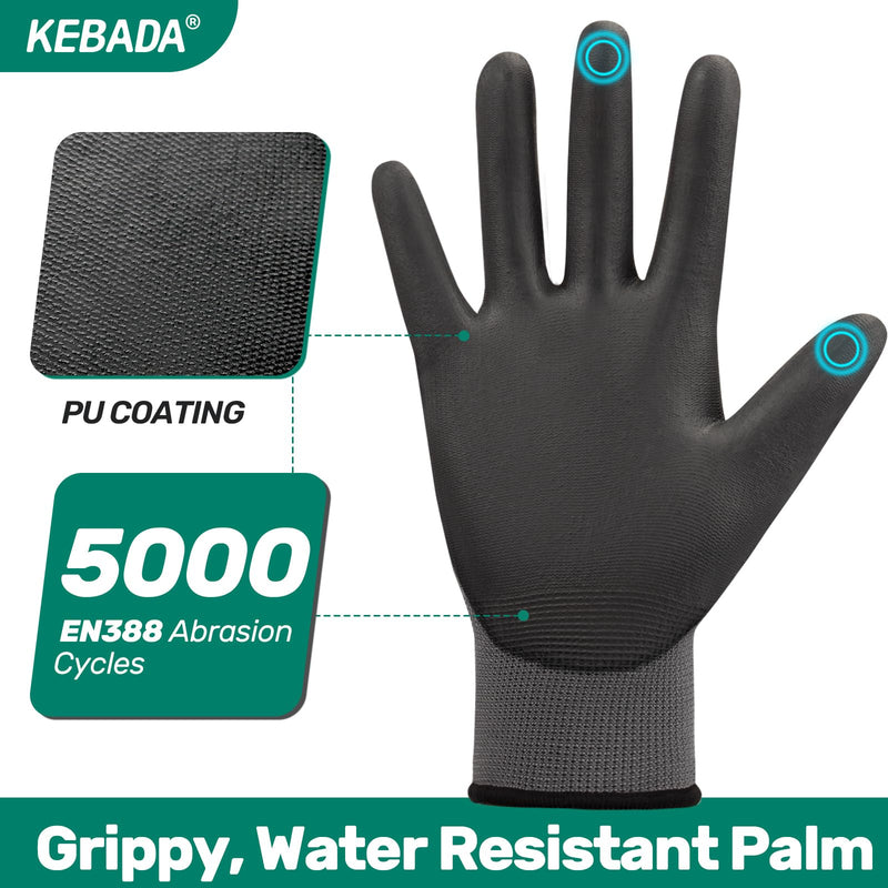 W1 Work Gloves for Men and Women with Grip,12 Pairs Bulk Pack Mechanic Gloves,PU Coating on Palm & Fingers,Breathable Mens Gardening Touchscreen,Lightweight,Gray Large Light Grey - NewNest Australia