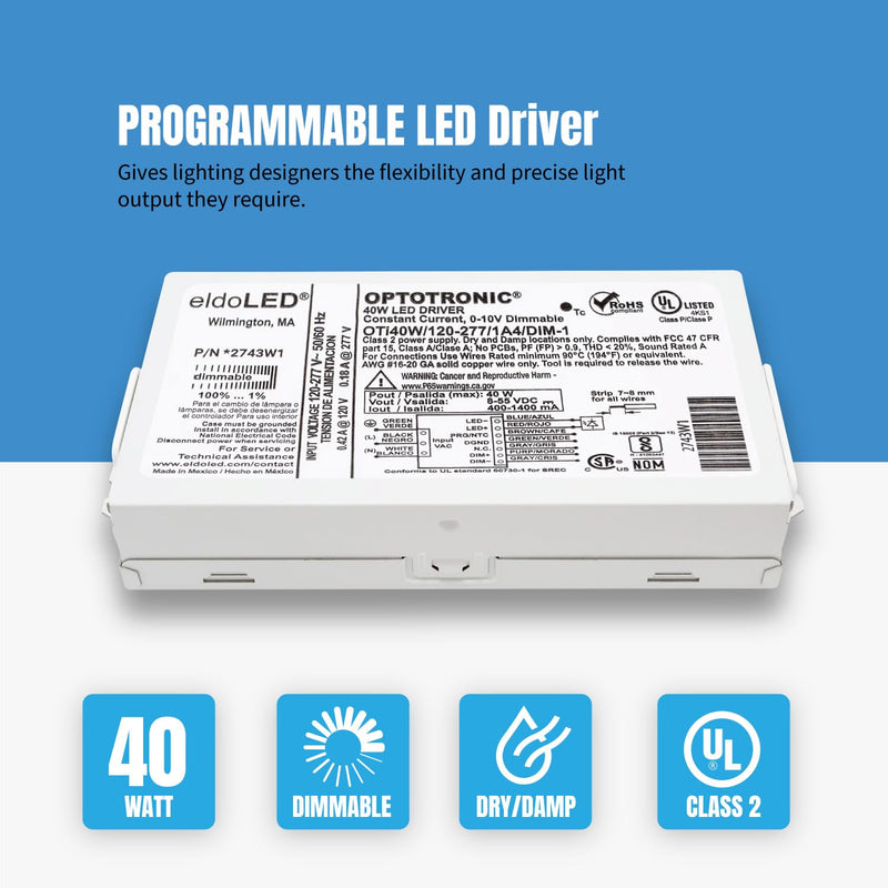 Osram 57351 Optotronic 40W 120/277V AC 50/60Hz Constant Current Dimmable Compact LED Driver OTi 40W/120-277/1A4 DIM-1