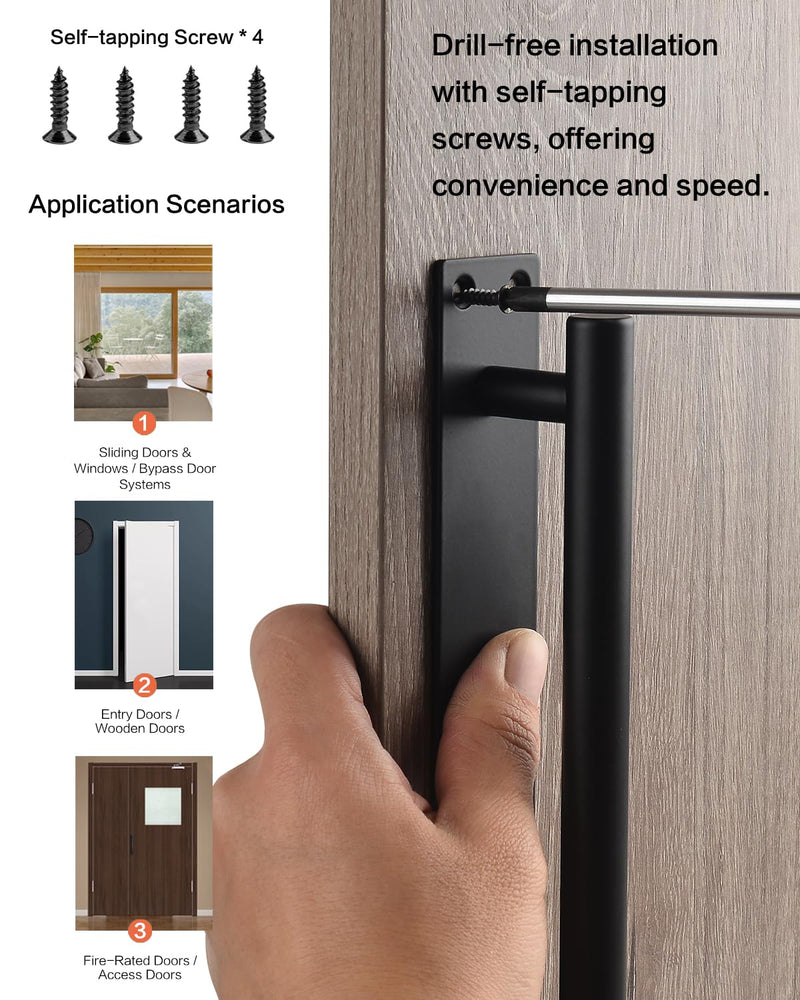 Barn Door Handles Matte Black 9 Inch Gate Handles Outdoor Fence Hardware Replacement Modern Sliding Door Handle Pull with Backplate for Shed, Garage, Closet (2 Pack, Matte Black, 9 inch) 2