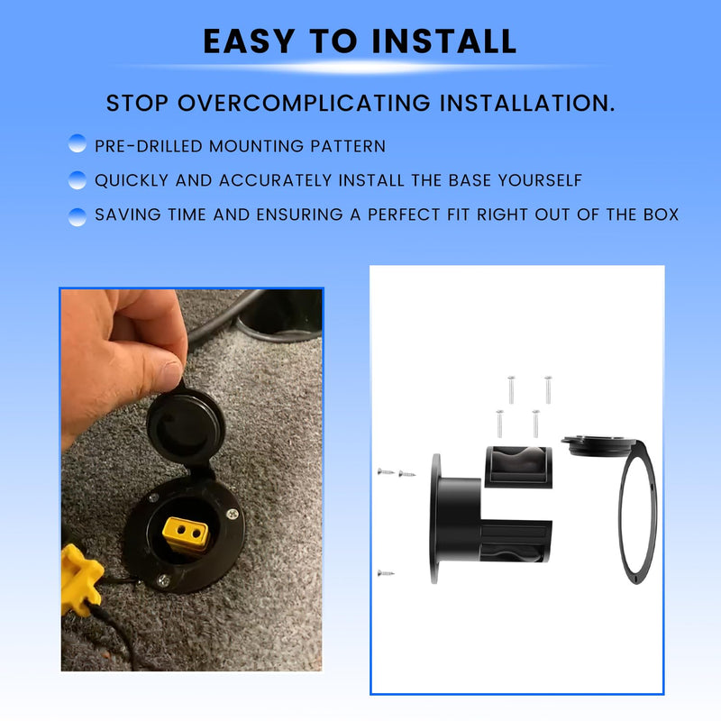1903012 Flush Mount Power Port Hide Exposed Wires from Boat Deck, Replacement for Cannon Flush Mount Power Port, Black