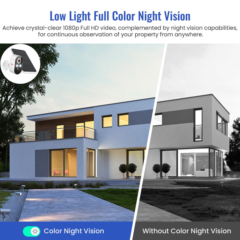Solar Security Camera Wireless Outdoor, Battery Powered WiFi Camera for Home Surveillance, AI Human Detection, 2-Way Talk, Color Night Vision, Cloud Storage, Weather Resistance (2-Pack) 2-Pack