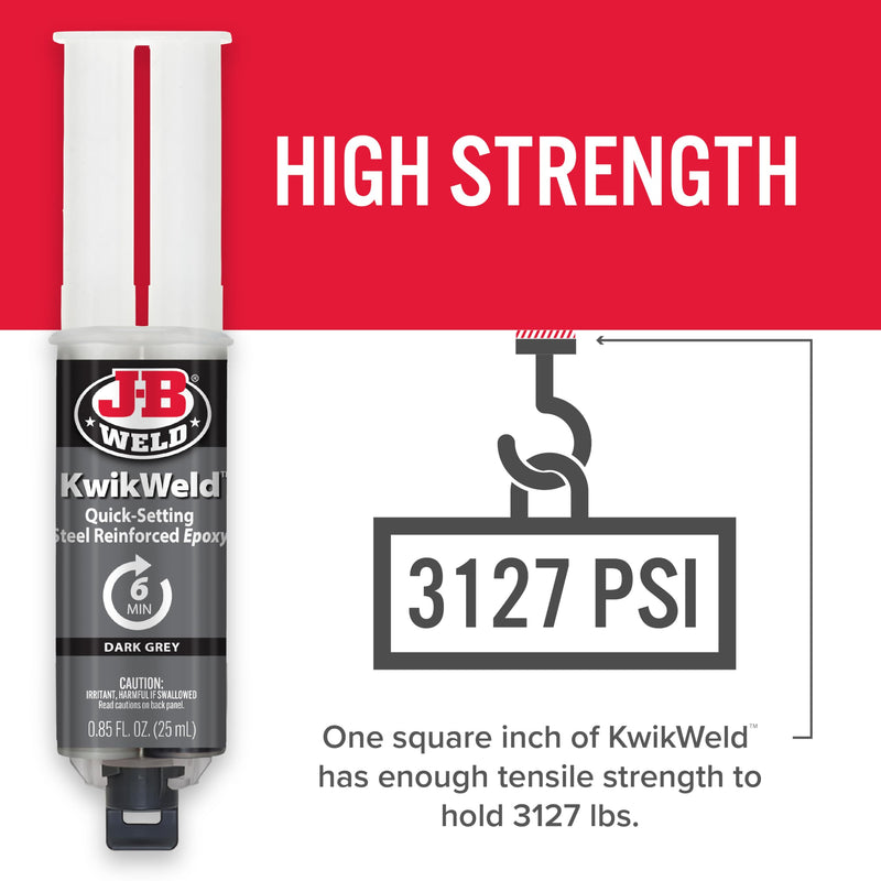 J-B Weld 6 Minute Set Epoxy KwikWeld, High Strength, Waterproof, 2 Pack, Dark Grey, 50176-2 25ml - 2 Pack
