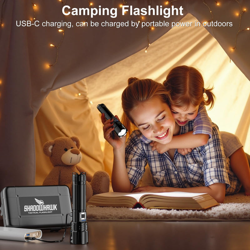 Flashlight 10000 High Lumens Rechargeable - 30W Super Bright LED Flash Light | 5000ft Beam & 12H Long Lasting USB C High Powered Handheld Police Flashlight for Home, Camping, Hiking, Emergency Black