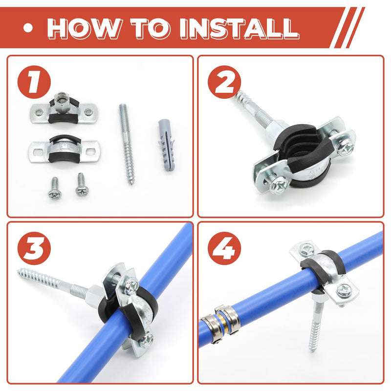 6 Pcs 1.9-2 Inch Split Ring Pipe Hanger, 47-51mm Heavy Duty Adjustable Pipe Bracket Clamp with Screw & Expansion Tube, Wall Ceiling Mount Combination Thread M8/M10 Metal Pipe Clamps 6 Pack Fit for Pipe OD 1.9-2 Inch(47-51mm)