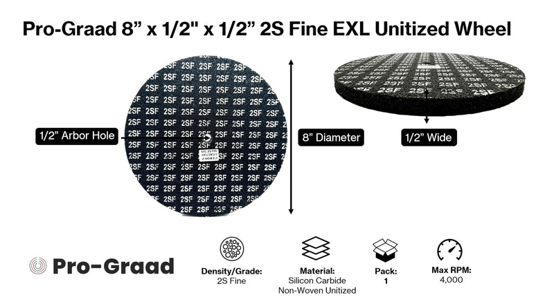 EXL Unitized Wheel, Silicon Carbide, 8" Diameter x 1/2" Wide x 1/2" Arbor, 2S Fine | 15844 | (Pack of 1) 8" x 1/2" x 1/2"