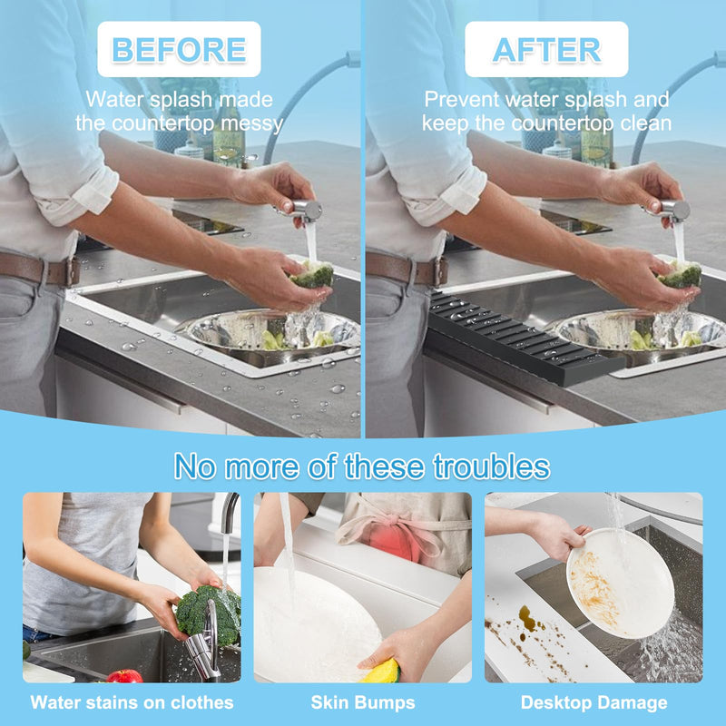 Silicone Sink Edge Protectors 4" x 30", Upgrade Kitchen Sink Splash Guards with Suction Cup, Splash Guard for Bathtub Sink, Countertop Protectors for Quartz Kitchen Sink（Black） 4*30in（black）