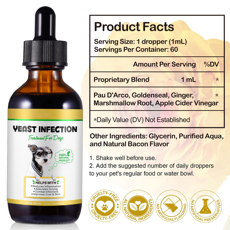 Yeast Infection Treatment for Dogs, Dog Ear Infection Treatment Yeast Ear Treatment for Itchy Dog Skin Relief, Dog Allergy Relief, Ear Infection- 4 Fl Oz / 120ml 4.04flo.oz
