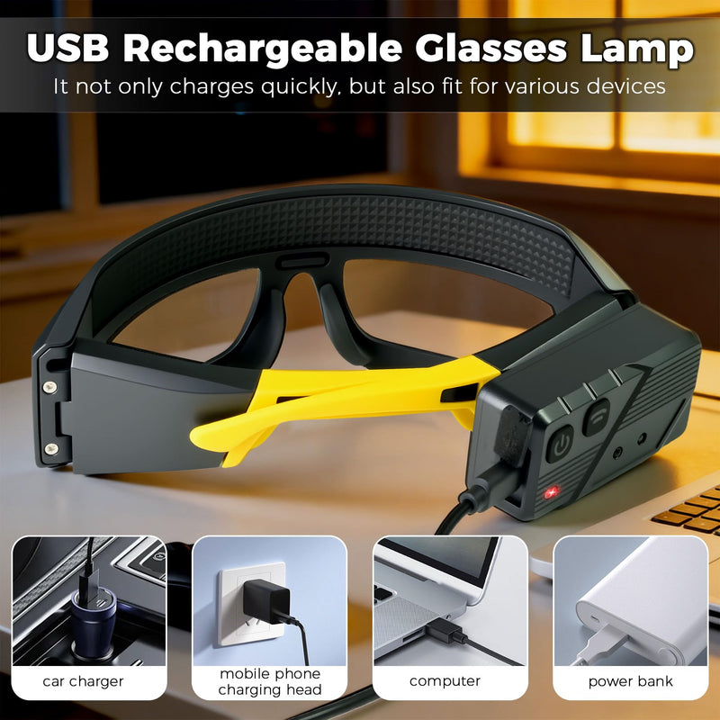 Adjustable Headlamp Glasses With Motion Sensor Rechargeable Headlight Safety Glasses for Camping 2 Pack Yellow