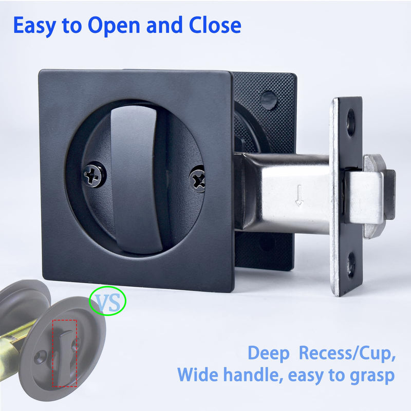 Dontay Keyed Pocket Door Lock with Pull Handle,Flush Mount Recessed Knob,2-3/8 inch Backset,Square Bed Bath Hardware Fit Sliding Barn Interior Door Thickness 1-3/8 to 2-3/16 inch(Matte Black,1) Matte Black
