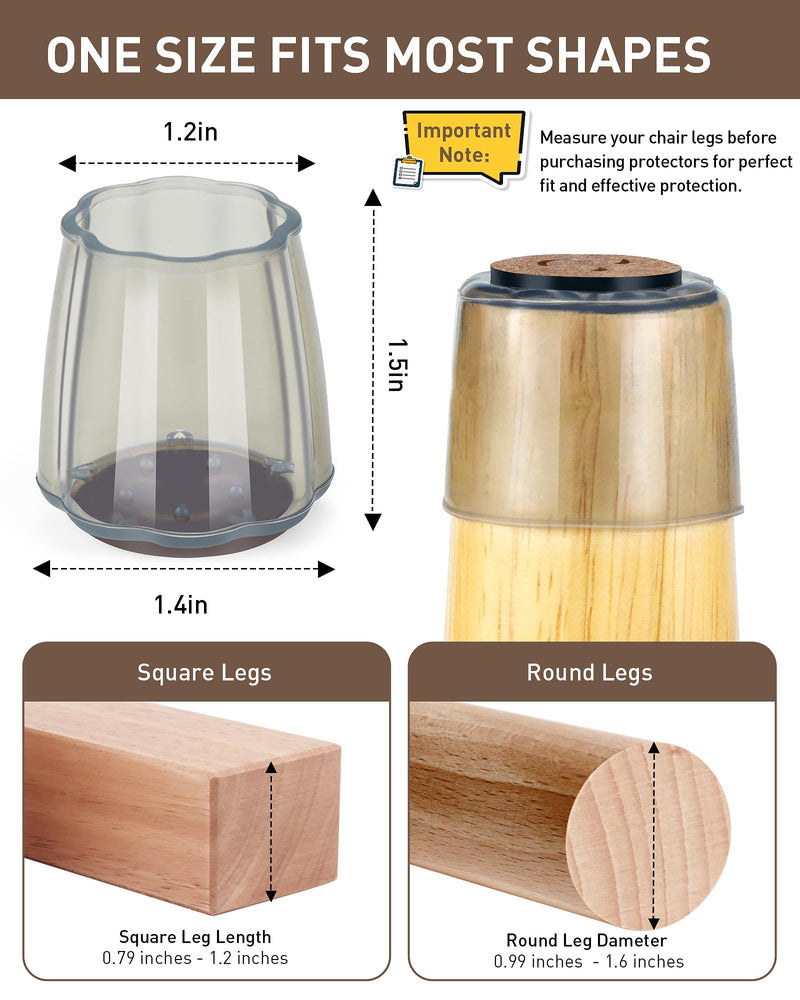 Chair Leg Floor Protectors, High Transparency Silicone Chair Leg Floor Protectors,Chair Leg Protectors for Hardwood Floors,Chair Leg Caps for Protecting Floors from Scratches (16PCS)