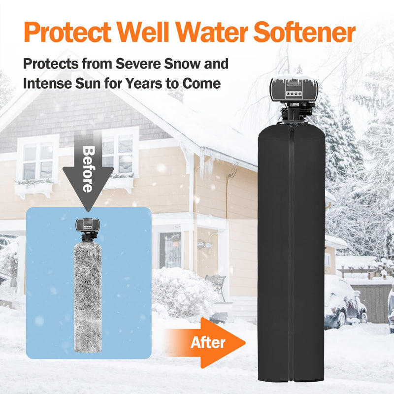 Water Softener Cover Outdoor, 3 Layers Insulation Water Softener Tank Jacket, Heavy Duty Outdoor Insulated Water Softener Tank Cover,8.5''D x 48''H(COVER SIZE, NOT WATER SOFTENER SIZE)- Black 8.5''D x 48''H