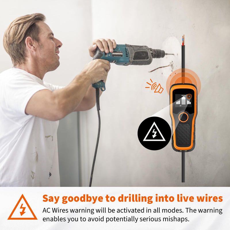 Stud Finder Wall Scanner, Advanced 5-in-1 Detector for Wood, Metal, Joists, Pipes, and AC Wires, Upgraded New version Intelligent Chip, High-Definition LCD Display Screen & Audible Alarm Orange