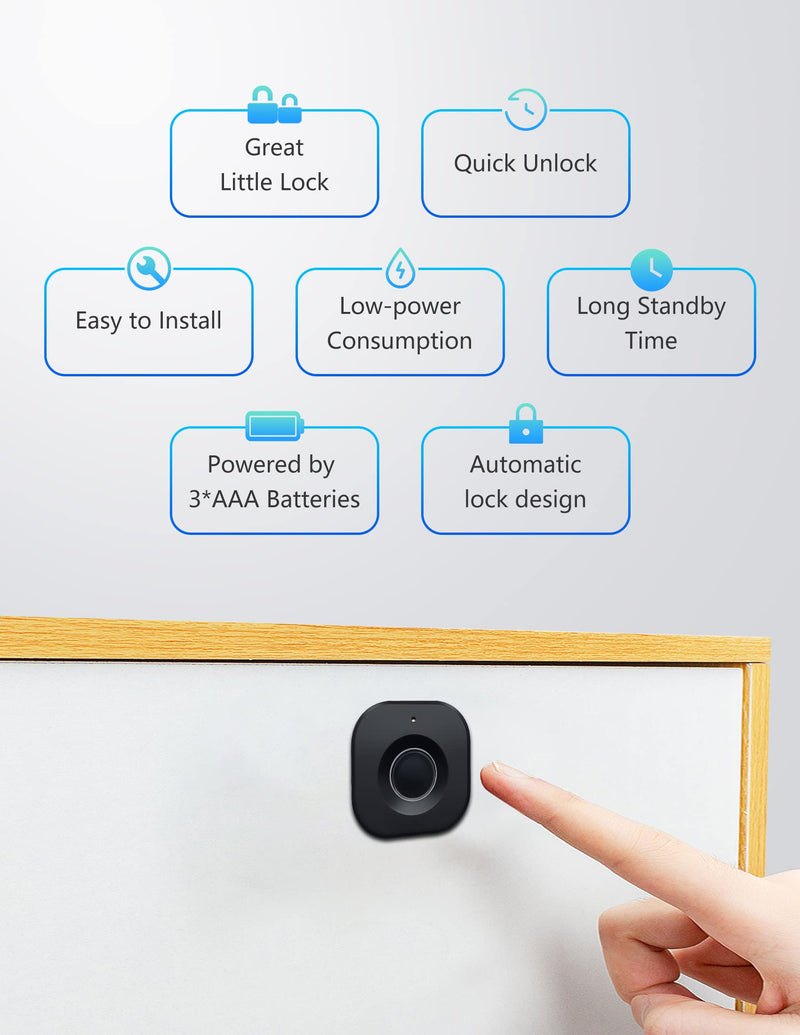 SUMNEW Fingerprint Cabinet Lock, Smart Biometric, Keyless Hidden File Drawer Wardrobe Lock, Child Safety Electric Lock, DIY Wooden Furniture for Home Office Black Standard