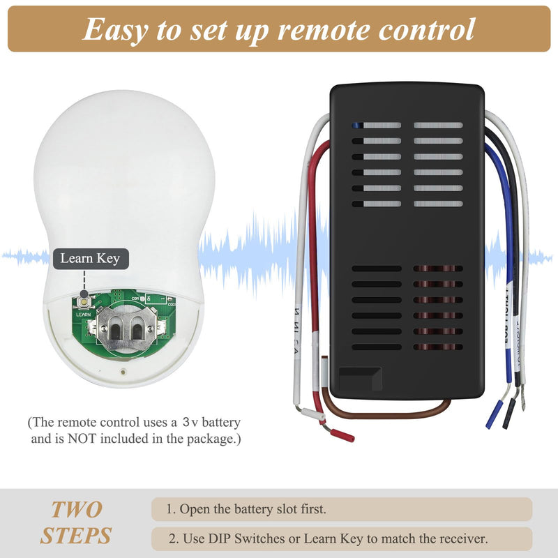 Universal Ceiling Fan Remote Control Kit, Compatible with Hunter, Harbor Breeze Hampton Bay, 3-Speed Control Fans with Dimmer, Remote Works with Hunter 99122 99123 99600 RC-05+5R
