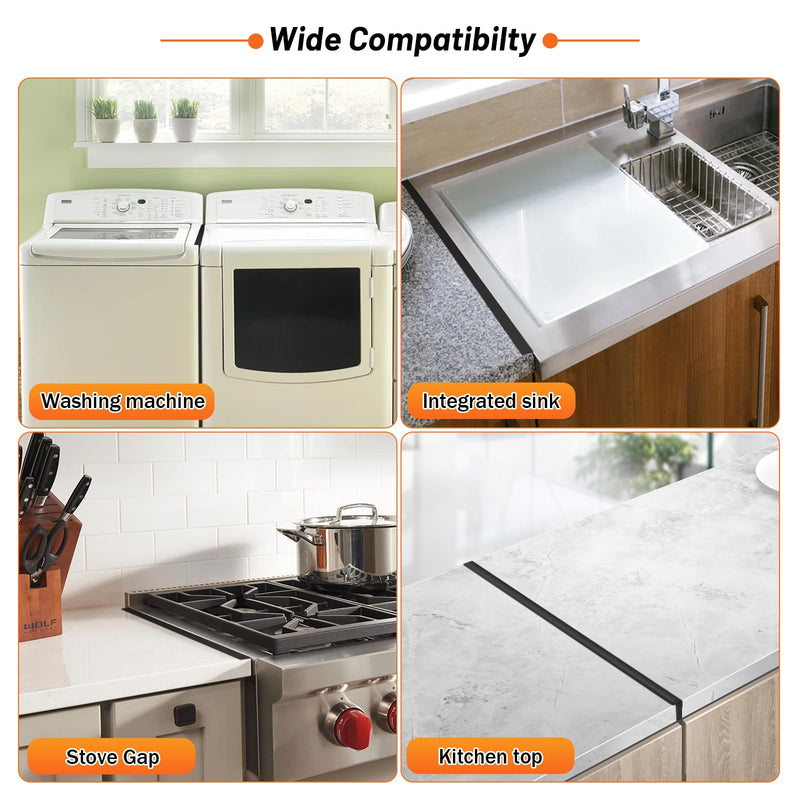 Stainless Steel Stove Gap Covers (2PCS),Stove Gap Filler,Range Trim Kit,Stove Guard for Kitchen Oven Gap Between Stovetop and Counter,Easy Clean Heat Resistant,Adjustable Length 13.8'' to 27.5'',Black Black