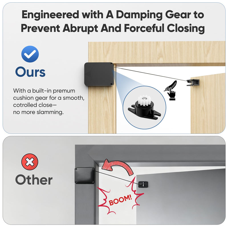 LAKIRA Retractable Automatic Door Closer with Anti-Slam Function - No-Screw Install for Standard, Screen & Sliding Doors - S304 Steel Cable with Powerful 3.5lb Closing Force (1 Pack Black) 1 Pack Black