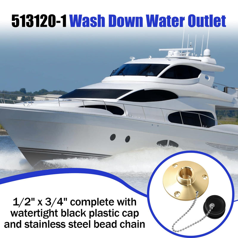513120-1 Wash Down Water Outlet, 1/2" x 3/4" Complete With Watertight Black Plastic Cap and Stainless Steel Bead Chain, for Boats, Yachts, Campervans, Trailer Fuel Tanks etc Fresh Water Inlet ﻿