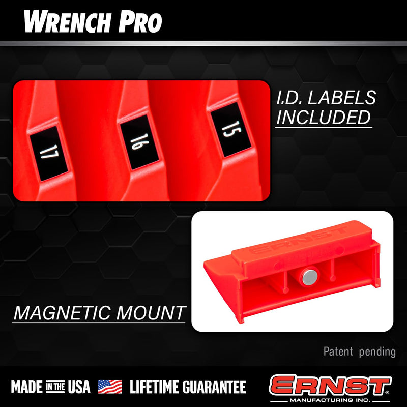 Ernst Manufacturing Wrench Pro - Modular Wrench Organizer for 40 Tools with Magnetic Base (Red) - Made in the USA Red