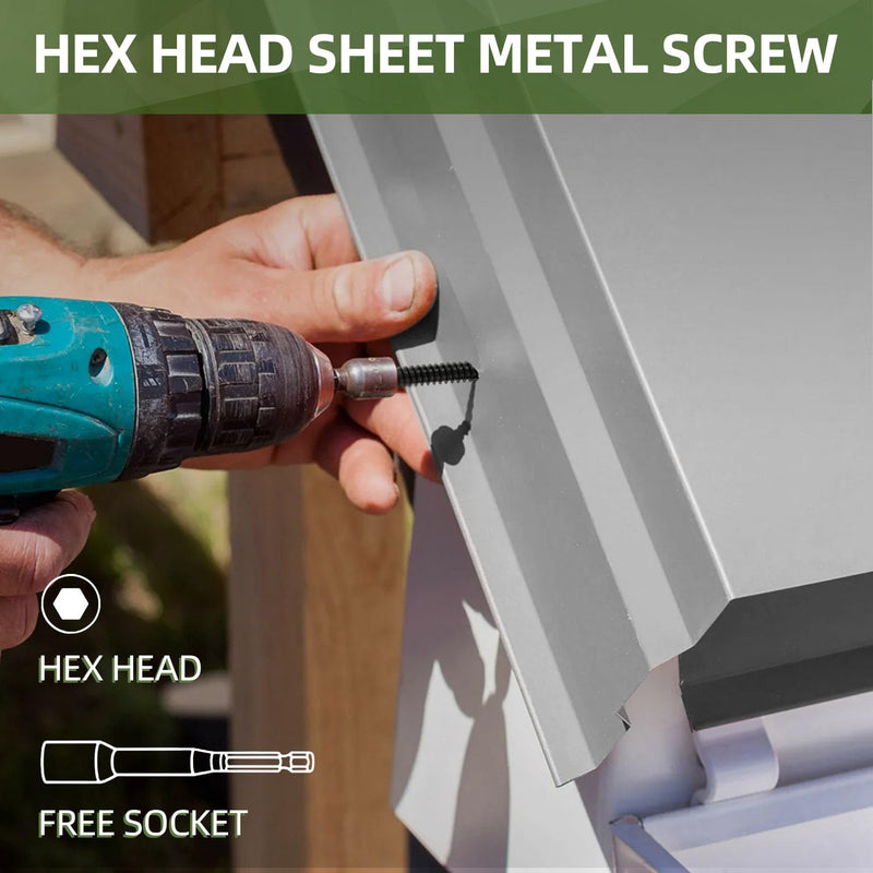 100 PCS #12 x 1 Sheet Metal Screws, Black Hex Washer Head Self Drilling Screw, Flanged Hex Self Tapping Screws, 410 Stainless Steel, Hex Bit Socket Included #12 x 1"