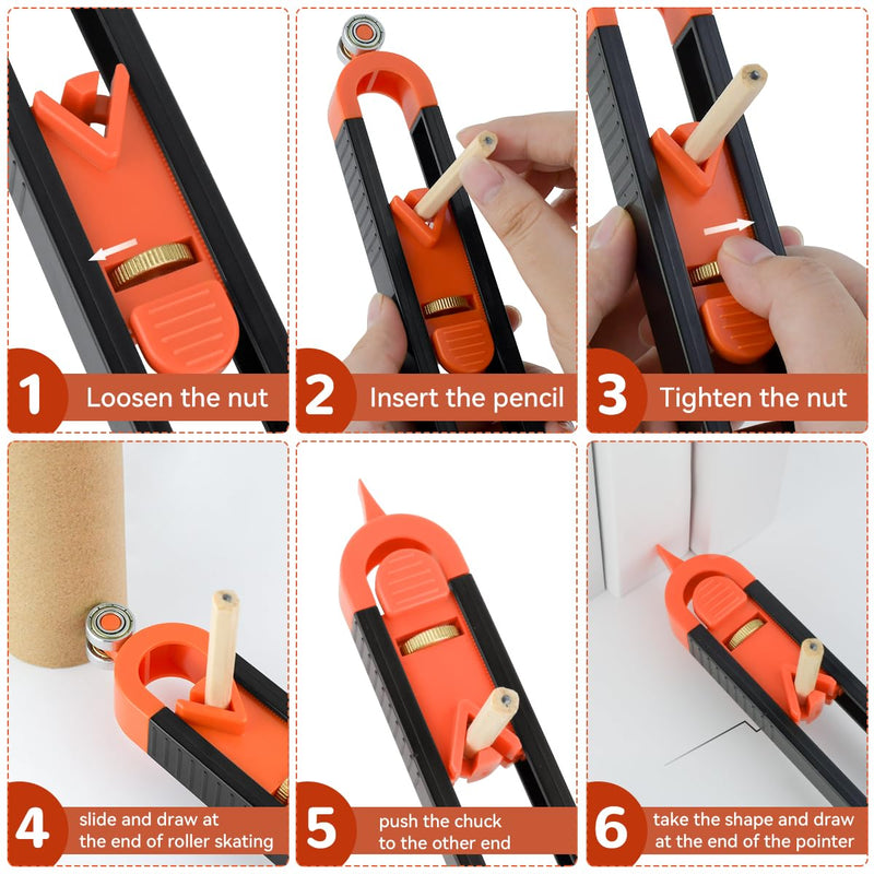 1 Pack Precise Contour Scribe Tool with 2 Pencil, Upgrade Contour Measuring Tool with Adjustable Lock for Woodworking Finish Carpenter, DIY Handyman, Construction