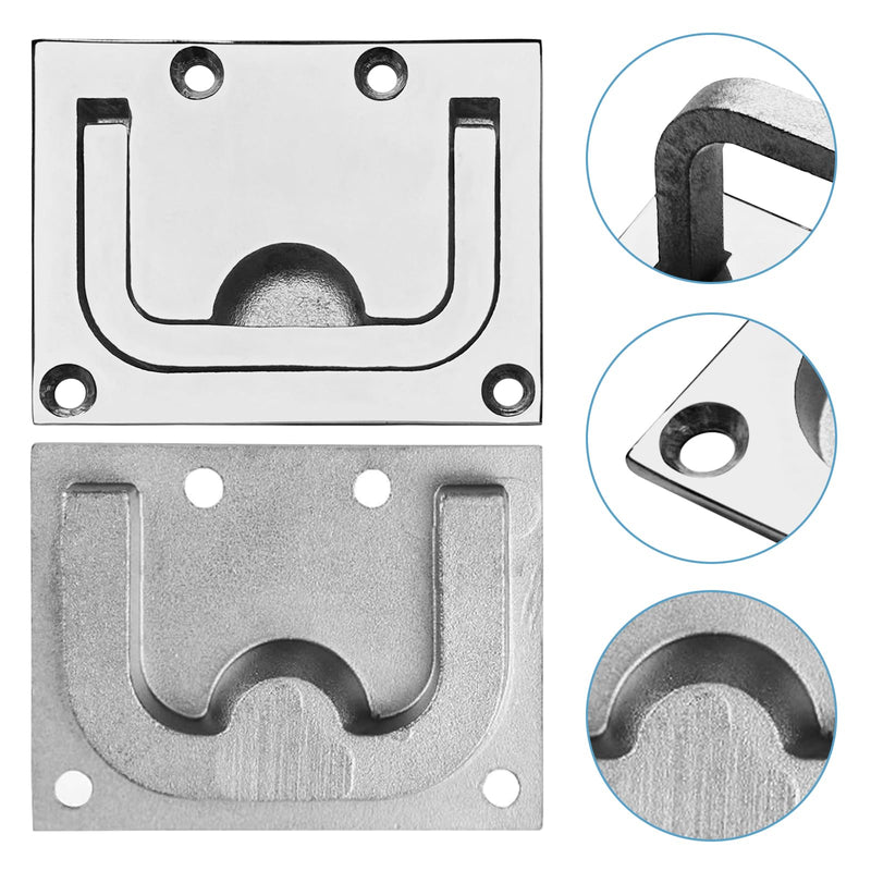 4Pcs Marine Grade 316 Stainless Steel Flush Lifting Handle Door Pull with Mount Screws for Boat Deck Hatch Handle and Home Furniture Recessed Pull Handle（3 x 2.3inch）