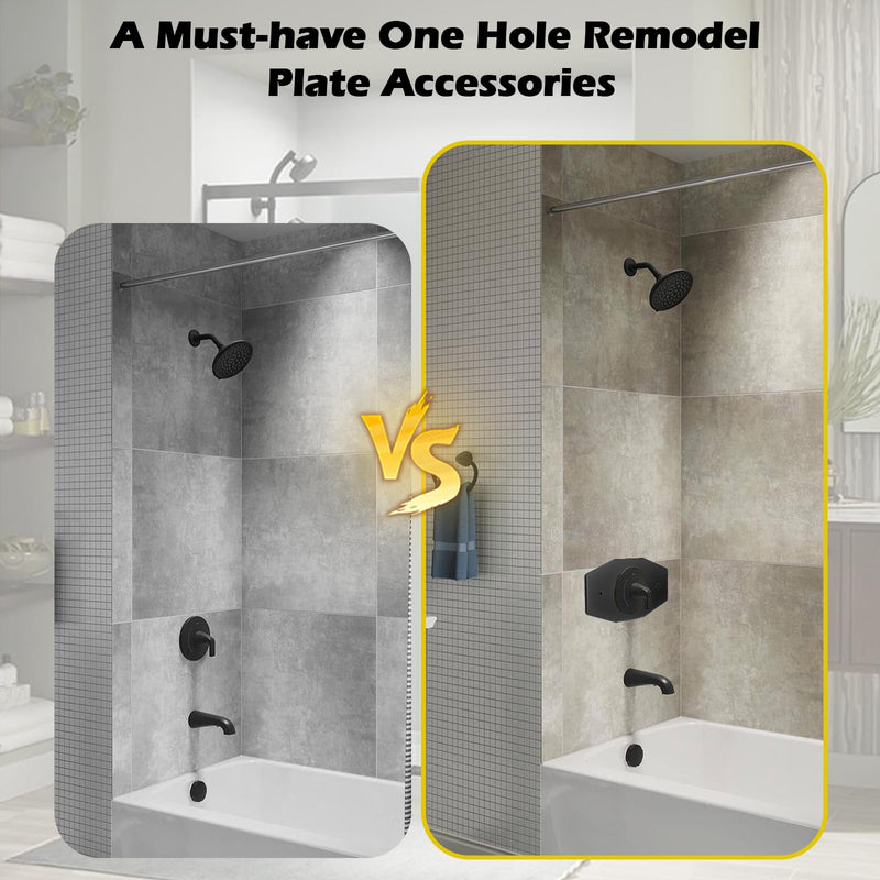 One-Hole Remodel Shower Cover Plate Replacement for Moen & Delta | Shower Valve Trim Single Hole Renovation Shower Cover Plate for 2 Handle or 3 Handle Shower Black D502-62