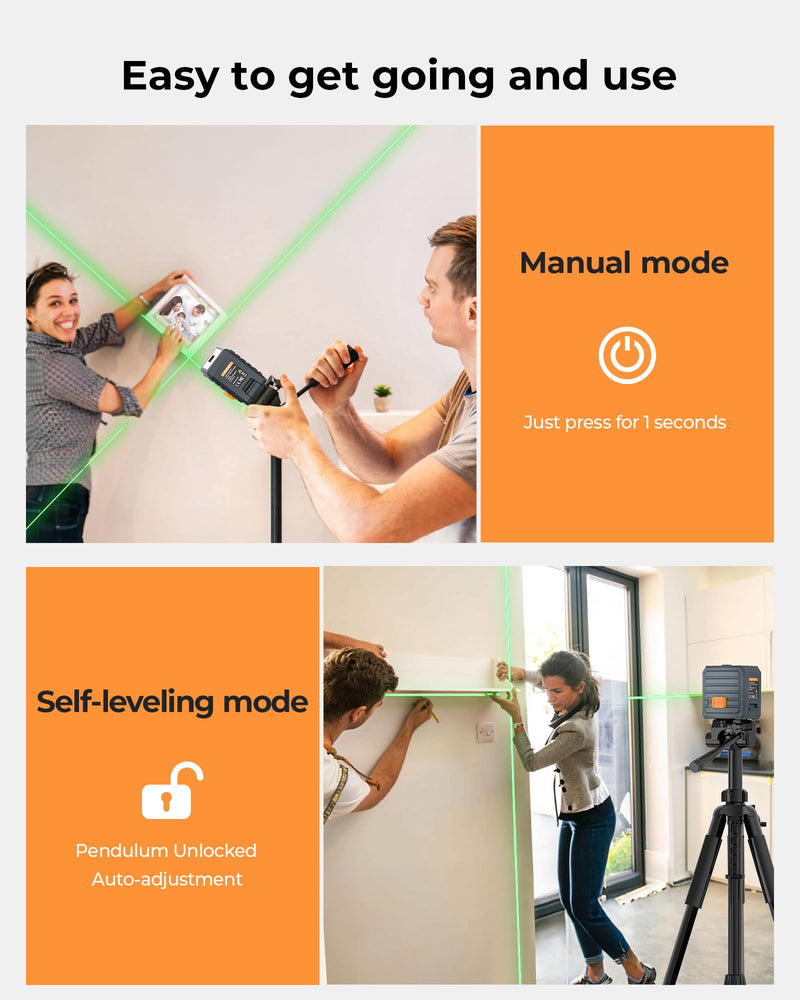 Laser Level, CIGMAN Self-Leveling - 100 feet, Compact 6.4 oz, Perfect for Pictures Hanging, Floor Tile, Ideal for DIY Projects and Home Renovation, L-Magnetic Bracket, Battery Included Cross Line Laser Level