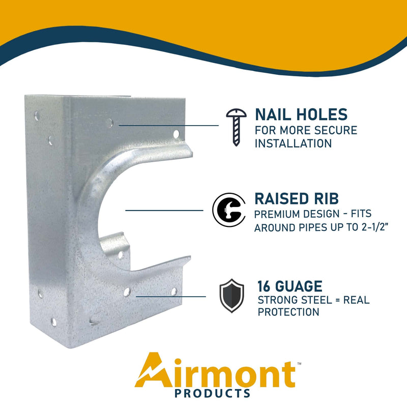 (5 Pack) Airmont Products AP-533-1, Metal Stud Shoes for Single Wood Studs, Fits up to 2-1/2 Inch Pipes, Reinforced Rib for Premium Durability and Extra Support, Width 1.5 Inches, Height 5.4 Inches