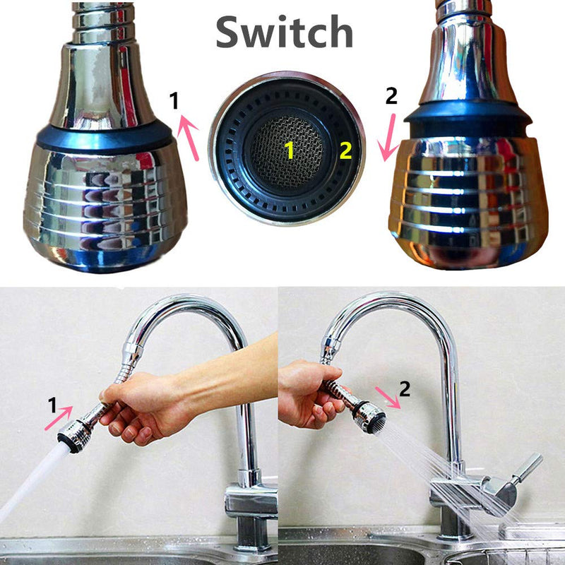 Flexible Faucet Sprayer Attachment 360 ° Kitchen Sink Aerator Extender ABS Polished Chrome for Cold Hot Water (Silver） 5.5in