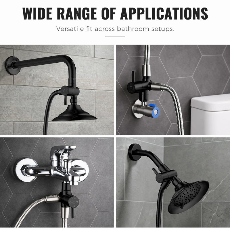 G-Promise All Metal High-Flow Shower Diverter Valve with Pause Mode, 3-Way 4 Setting Splitter for Handheld and Fixed Spray Showerhead Adapter, Bathroom Universal Replacement Part (Matte Black) Matte Black