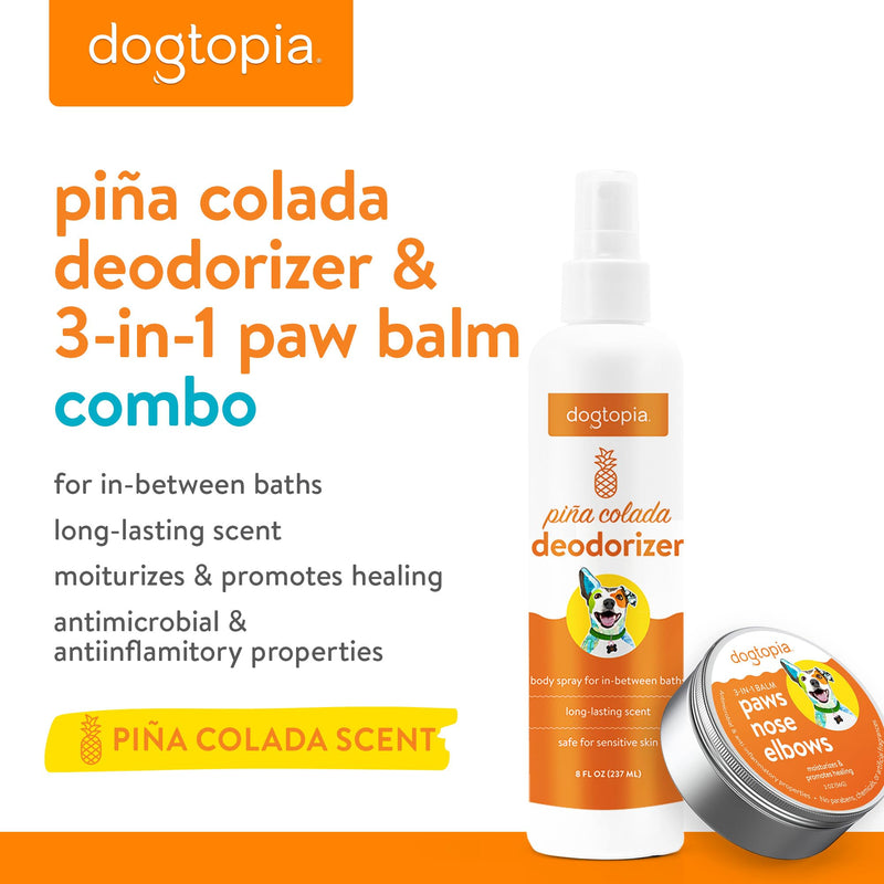 3-in-1 Paw Balm & Deodorizer Spray - Between Baths Bundle for Pets | Moisturizing Balm for Cracked Skin (2oz) & Long-Lasting Piña Colada Odor Eliminator (8oz) for Dogs & Cats Pina Colada - PawsPlanet Australia