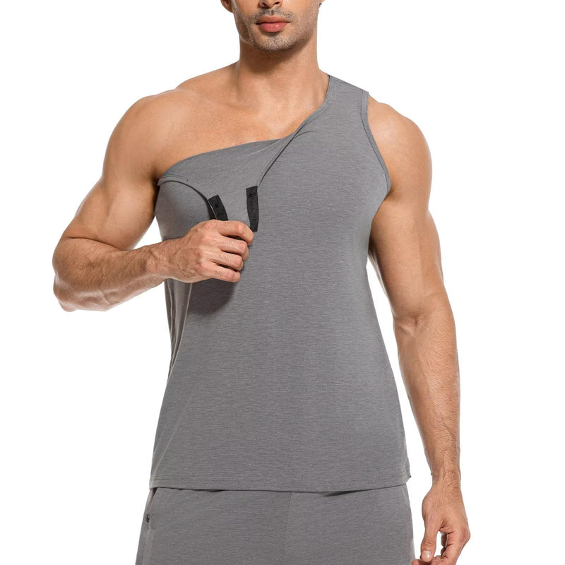 Men Post Shoulder Surgery Vest Sleeveless Tank Top Tear Away Shirt for Men Chemo Port Shirts Recovery Shirts Grey Medium
