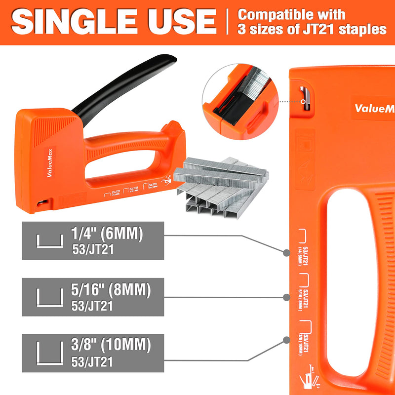 VALUEMAX Light-Duty Staple Gun Kit, includes 1600PCs 5/16'' Staples, Manual JT21 Staples, for Upholstery, Material Repair, Decoration, Furniture, DIY Use
