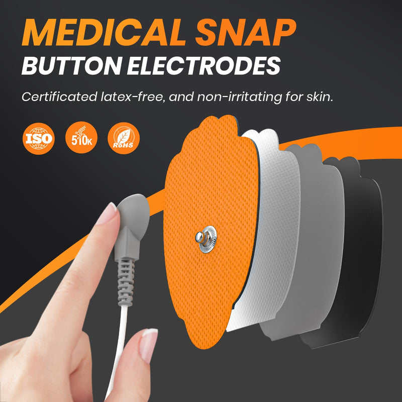 TENS Unit Replacement Pads 20 Pack in 3 Sizes, Reusable Electrode Pads with American Gel for 50 Times Safe Use, Snap TENS Pads Fit TENS EMS Muscle Stimulators Using 3.5mm Button Lead Wires