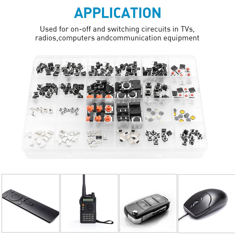 QTEATAK 240 Pcs 24 Value Micro Momentary Tactile Push Button Switch Tact Assortment Kit