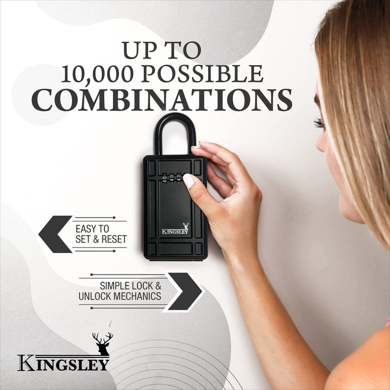 Kingsley KL313 Large Capacity Key Storage Box with Resettable Code, Water Resistant Realtor Key Lock Box for Spare Keys, Lock Box for Home, Apartment, AirBnB Large Hanging Lock Box