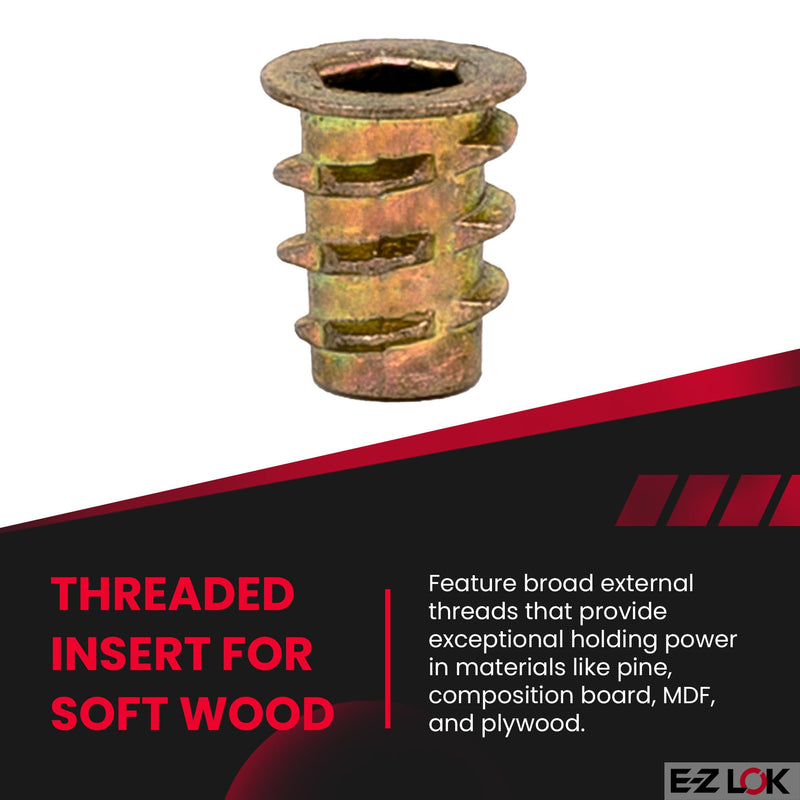 E-Z LOK Hex Threaded Inserts for Soft Wood, Zinc Alloy Flanged Thread Insert M4-0.7 x 10mm Length, Pack of 50, (900407-10) Flanged - M4-0.7 x 10mm