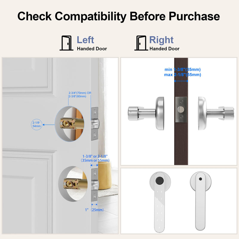 Fingerprint Door Lock,Smart Door Knob,Biometric Door Knob with Smart APP Keyless Entry Door Lock with Tuya for Home/Bedroom/Office/Apartment/Airbnb Siver Silver Upgraded